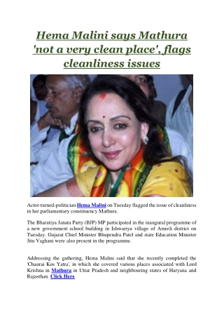 Hema Malini says Mathura 'not a very clean place', flags cleanliness issues