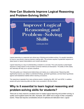 How Can Students Improve Logical Reasoning and Problem-Solving Skills