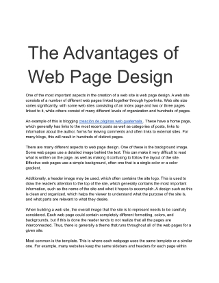 The Advantages of Web Page Design