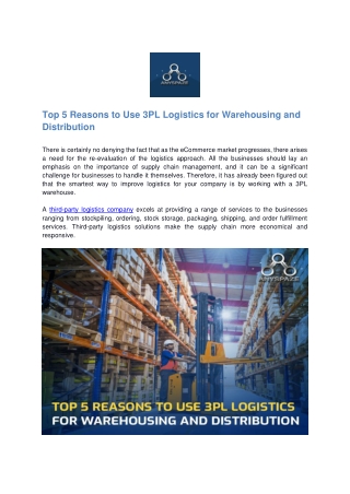 Top 5 Reasons to Use 3PL Logistics for Warehousing and Distribution