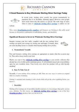 5 Good Reasons to Buy WholeSale Sterling Silver Earrings Today