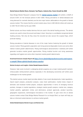 Dental Sutures Market Share, Demand, Top Players, Industry Size, Future Growth by 2028