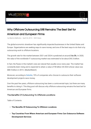 Why Offshore Outsourcing Still Remains The Best Bet for American and European Firms