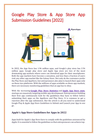 Google Play Store App Store App Submission Guidelines