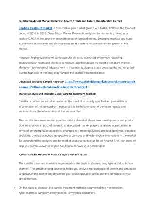 Carditis Treatment Market Overview, Recent Trends and Future Opportunities by 2028