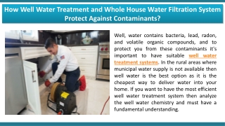 How Well Water Treatment and Whole House Water Filtration System Protect Against Contaminants