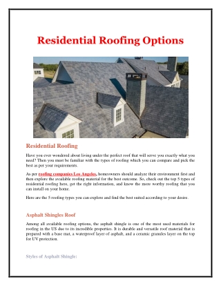 Residential Roofing Options