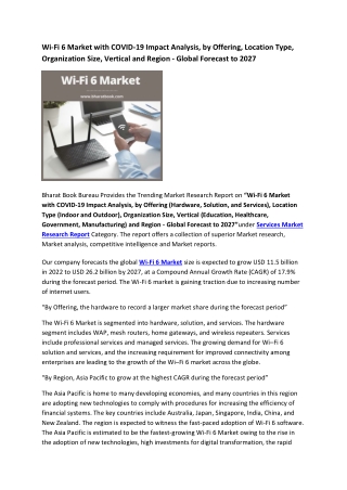Global Wi-Fi 6 Market Research Report 2021-2027