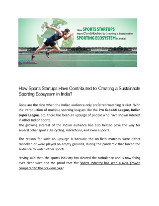 How Sports Startups Have Contributed to Creating a Sustainable Sporting Ecosystem in India-IISM blog