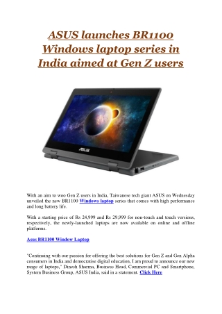 ASUS launches BR1100 Windows laptop series in India aimed at Gen Z users