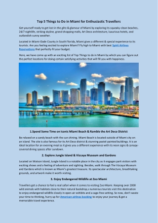 Top 5 Things to Do in Miami for Enthusiastic Travellers