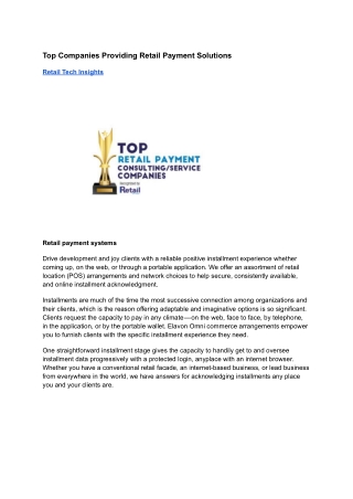 Top Companies Providing Retail Payment Solutions