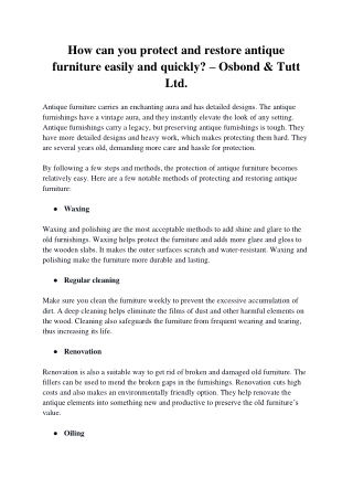 How can you protect and restore antique furniture easily and quickly - Osbond & Tutt
