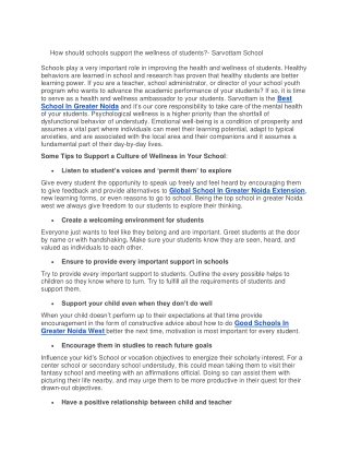 How should schools support the wellness of students?- Sarvottam School