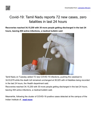 Covid-19- Tamil Nadu reports 72 new cases, zero fatalities in last 24 hours