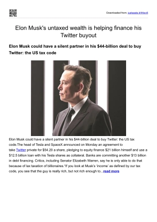 Elon Musk's untaxed wealth is helping finance his Twitter buyout