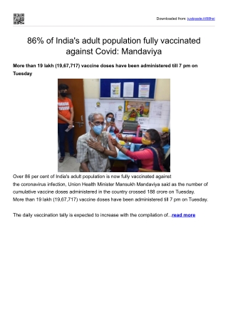 86% of India's adult population fully vaccinated against Covid-Mandaviya