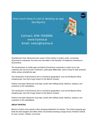How much does it cost to develop an app like Myntra