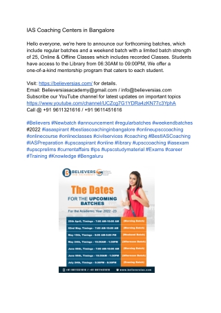 IAS Coaching Centers in Bangalore