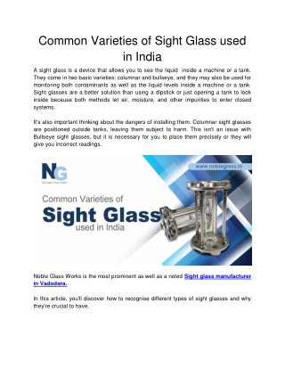 Noble Glass Works - Common Varieties of Sight Glass used in India