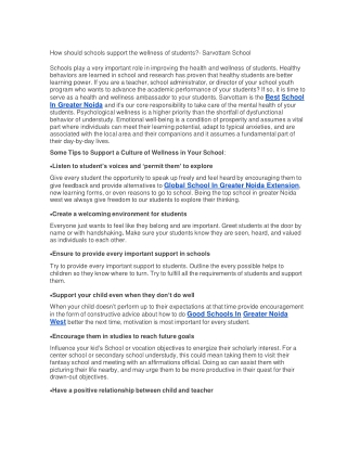 How should schools support the wellness of students?- Sarvottam School