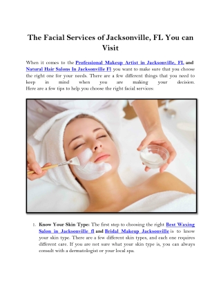 The Facial Services of Jacksonville FL You can Visit