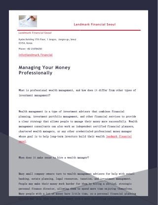Managing Your Money Professionally