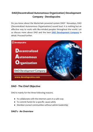 DAO(Decentralized Autonomous Organization) Development Company - Developcoins