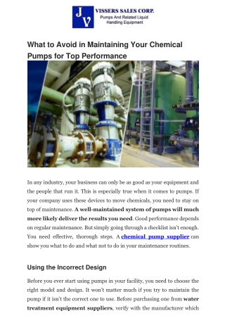 What to Avoid in Maintaining Your Chemical Pumps for Top Performance