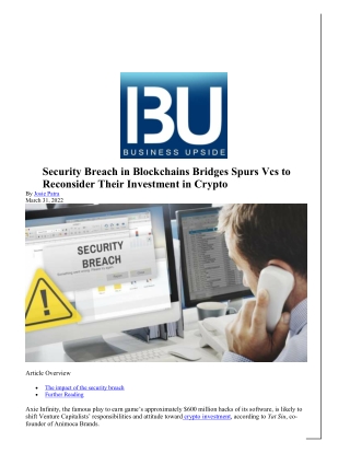 Security Breach in Blockchains Bridges Spurs Vcs to Reconsider Their Investment in Crypto