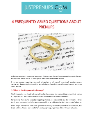 4 FREQUENTLY ASKED QUESTIONS ABOUT PRENUPS