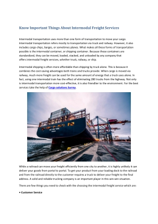 Know Important Things About Intermodal Freight Services