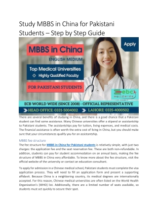 Study MBBS in China for Pakistani Students – Step by Step Guide