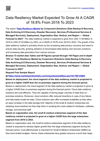 Data Resiliency Market Expected To Grow At A CAGR of 18.8% From 2018 To 2023