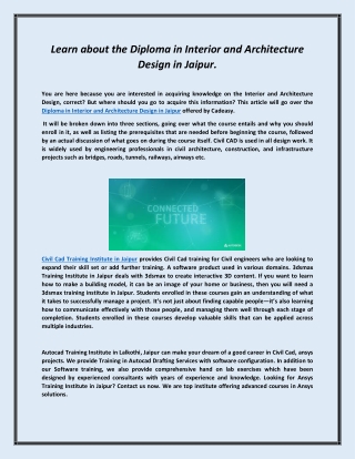 Learn about the Diploma in Interior and Architecture Design in Jaipur