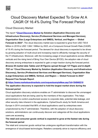 Cloud Discovery Market Expected To Grow At A CAGR Of 16.4% During The Forecast P