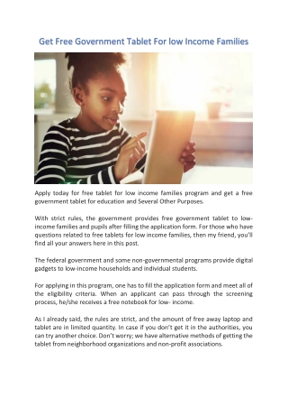 Get Free Government Tablet For low Income Families