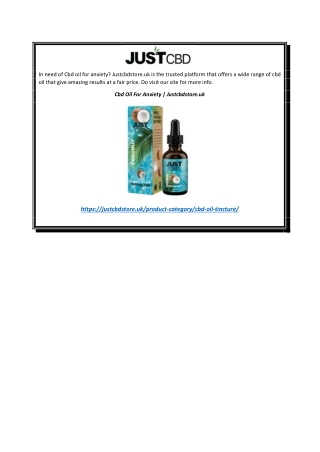 Cbd Oil For Anxiety  Justcbdstore.uk