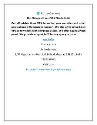 The Cheapest Linux VPS Plan In India