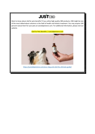 Cbd For Pets Benefits Justcbdpetstore.com