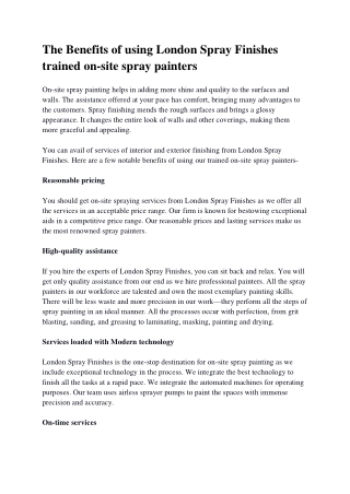 The Benefits of using London Spray Finishes trained onsite spray painters - London Spray Finishes