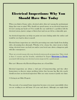 Electrical Inspections Why You Should Have One Today