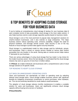 6TOP BENEFITS OF ADOPTING CLOUD STORAGE FOR YOUR BUSINESS DATA