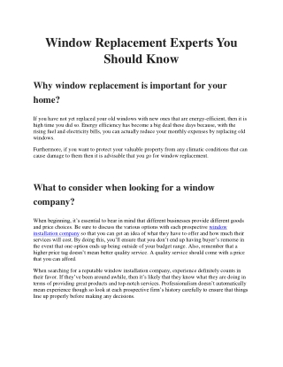 Window Replacement Experts You Should Know