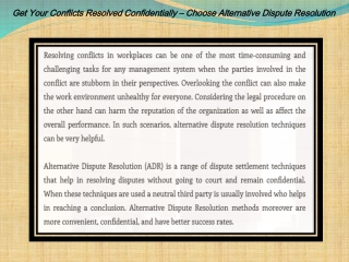Get Your Conflicts Resolved Confidentially – Choose Alternative Dispute Resolution