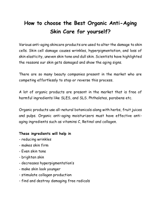 How to choose the Best Organic Anti-Aging Skin Care for yourself?