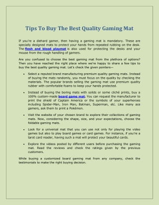 Tips To Buy The Best Quality Gaming Mat