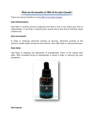 What are the benefits of CBD oil for pets Canada