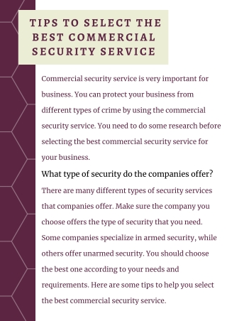 Tips To Select The Best Commercial Security Service