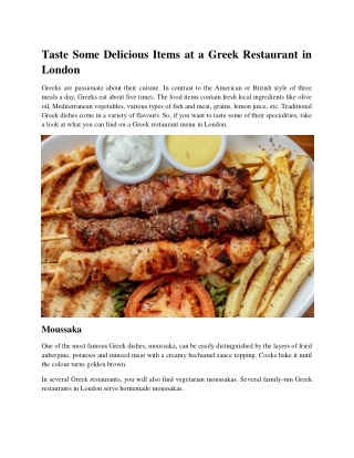 Taste Some Delicious Items at a Greek Restaurant in London